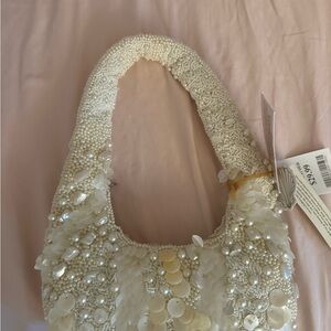 Elegant White Beaded Women's Bag